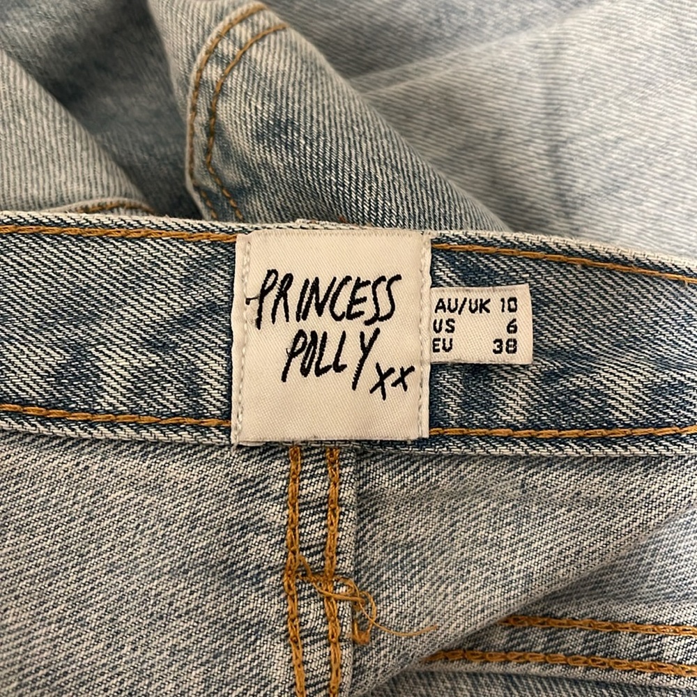 PRINCESS POLLY HOLLY ASYMMETRIC STRAIGHT LEG JEAN LIGHT WASH DENIM - Picture 3 of 3